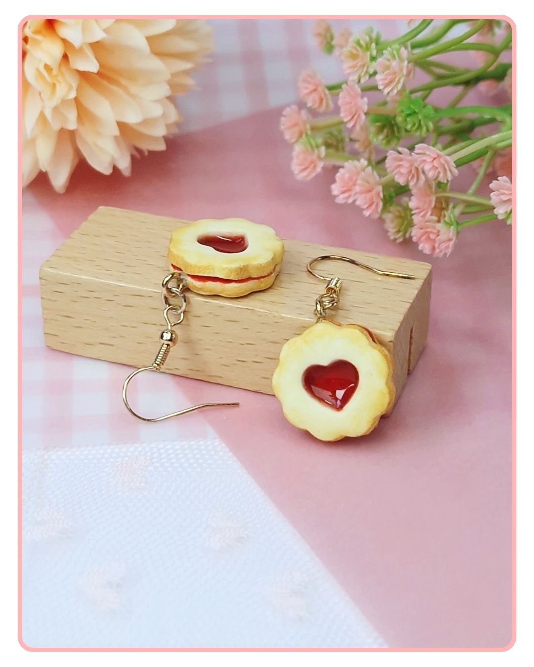 Hart koekjes met jam oorbellen, kawaii handgemaakte accessoires en sieraden